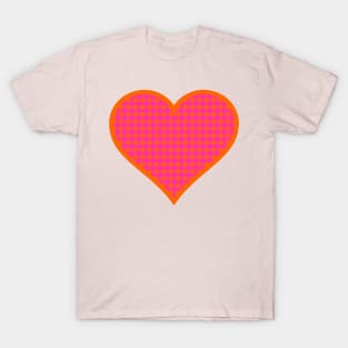 Pink and Orange Gingham Heart T-Shirt